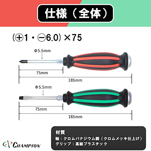 貫通ドライバー 2本セット (+1･-6.0)×75 No.NKB-55